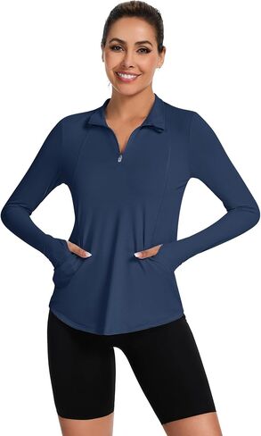 Loovoo Long Sleeve UPF50+ Workout Tops Sun Protection 1/4 Zip Summer Quick Dry Hiking Shirts Lightweight Pullover Women in Saudi Arabia
