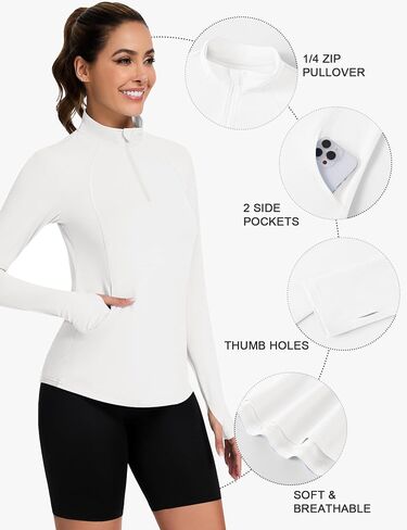 Loovoo Long Sleeve UPF50+ Workout Tops Sun Protection 1/4 Zip Summer Quick Dry Hiking Shirts Lightweight Pullover Women in Saudi Arabia