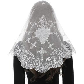 Bozidol Catholic Veils for Women Mass, Seven Sorrows Sacred Heart Embroidered Church Mantilla Chapel Veil Lace Head Coverings