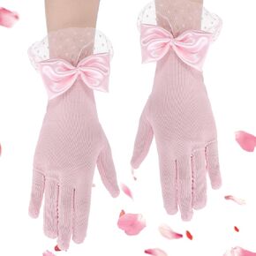 Light Pink Gloves Lace, Pink Lace Gloves for Women Tea Party, Short Gloves with Bow, Women's Short Sheer Gloves, Pink Opera Gloves for Wedding Evening Tea Party