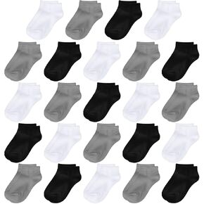 24 Pairs Kids Low Cut Socks Half Cushion Ankle Athletic Socks for Boys Girls