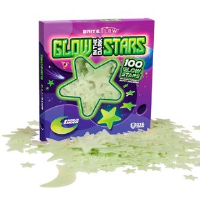 100PK Blue Glow in The Dark Stars for Ceiling Easter Basket Stuffers for Kids - Star Brite Plastic Glow Stars with Moon & Putty Ages 4,5,6,7,8,9,10,11,12 for Bedroom Space Night Light Room Non-Toxic