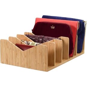 MobileVision Bamboo Purse & Wallet Organizer, Shelf Dividers for Closet or Dresser Organization and Storage, 5 dividers for clutches to mid-size handbags