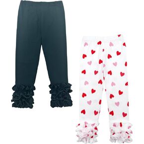 Bow Dream 2 Pack Girls Leggings with Ruffles Toddler Kids Stretchy Tights Pants Green Red Heart