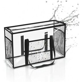 Clear Beach Tote Bag - Waterproof PVC Stadium Approved Bag for Women - Extra Large Transparent Shoulder Bag for Pool, Concert, Travel & Shopping (18"x12" Lightweight Design)