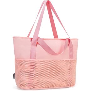 KABAQOO Large Beach Bag Waterproof Sandproof Tote Bag for Women with Zipper & Mesh Pockets for Pool Swim Travel Everyday