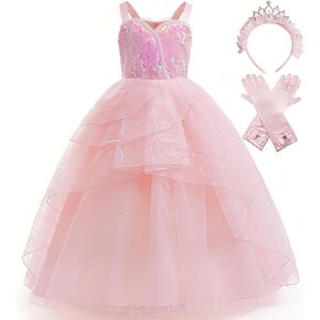 فستان أزياء Glinda للبنات Witch Witch Halloween Cosplay مع التاج والقفازات 4-14y