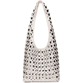 Stylish Studded Hobo Bag Y2K Rivets Bucket Purse for Women Trendy Small Shoulder Tote Handbag