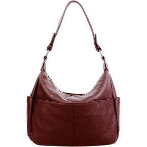 YALUXE Women's Genuine Leather Shoulder Bags Hobo Handbags Purses with Double Zipper Pockets and Crossbody Strap