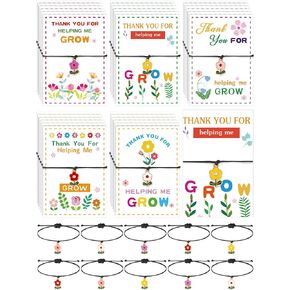 Tondiamo 30 Pcs End of Year Gifts for Teacher Thank You for Helping Me Grow Flower Bracelet with Appreciation Cards Greeting Bracelets Cards