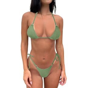 Thong Bikini Set Women Halter String Bikini Cheeky Sexy Two Piece Swimsuit Adjustable Bathing Suit Swimwear