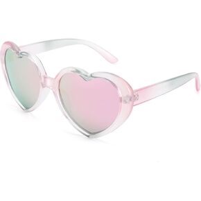 Kids Polarized Heart Shaped Sunglasses - UV400 Protection Lovely Party Sun Glasses for Girls Age 3-10