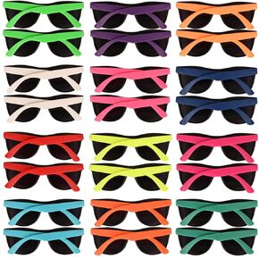 24 Pack 12 Colors Neon Party Sunglasses 80's Style With Dark Lens for Party Favors,Bulk Pool Party,Beach Party,Summer Party,Birthday Party,for Boys Girls Teens adults