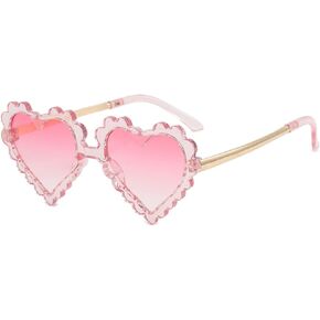 Girls Heart Sunglasses，UV400 Protection Kids Heart Flower Glasses for Party Beach，Age 2-7