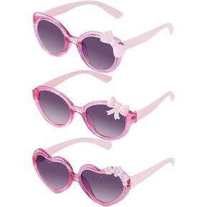 obmwang 3 Pairs Cute Kids Sunglasses Multiple Shaped Glasse for Toddler Girls Age 3-12 Outdoor Beach Eyewear, UV400 Protection