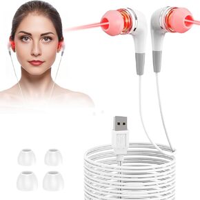‌Red Light Therapy for Ears - Pain Relief & Circulation Boost - Safe for Daily Use, 650NM Red Light Ear Therapy Device with Two Pairs of Ear Canal Silicone, Ideal for Home & Office