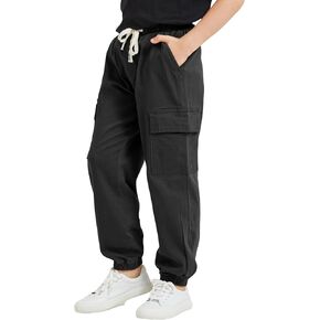Boy's Cargo Joggers Pants Elastic Waist Casual Drawstring School Outdoor Youth Twill Baggy Pants Size 8-16