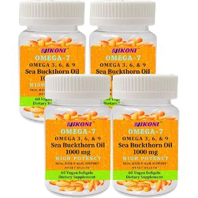 Sea Buckthorn Oil with Omega-7 Organic Supplement for Healthy Skin, Hair, Nails - 60 Vegan Softgels