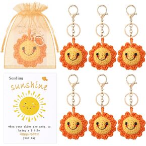 Zeyune 6 Sets Sending Sunshine Gifts Crochet Sunflower Keychains with Card Organza Bag Handmade Sunflower Gifts for Women‘s Inspirational Cute Self Care Women Mom Friends Birthday