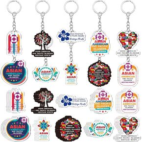 Remuuly 50 Pcs Asian American and Pacific Islander Heritage Month Keychain Gifts Bulk AAPI Celebration Decor for Friends Women Men