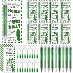 50 Sets Employee Appreciation Gifts Positive Pickle Keychain with Thank You Cards Fancy Pens Emotional Support Pickle Bulk Inspirational Gifts Bulk for Pickle Lover Employees Coworkers