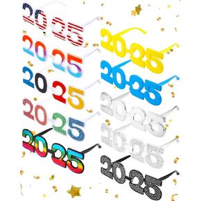 Riceshoot 10 Pcs 2025 Graduation Glasses Class of 2025 Grad Eyeglasses Graduation Party Favor Decoration Photo Prop Supplies Glitter Number Glasses