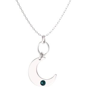 Diamondere Natural and Certified Diamond and Gemstone Moon Necklace in 14k White Gold | 0.03 Carat Pendant with Chain