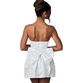 Zgmyc Jacquard Satin HomeComing Dress مع القوس أنيقة بدون حمال