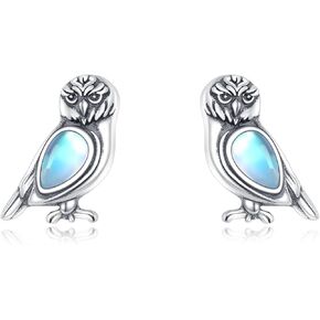 Owl Earrings 925 Sterling Silver Owl Moonstone Stud Earrings Animal Earrings Owl Jewelry Gift for Women Men Lovers