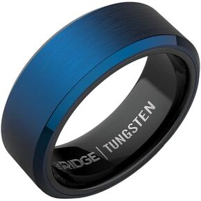 حلقات Ridge Tungsten للرجال - فرقة زفاف رجالي - حلقة مشطوفة قوية ومتينة ومقاومة للخدش مع شريط السيليكون
