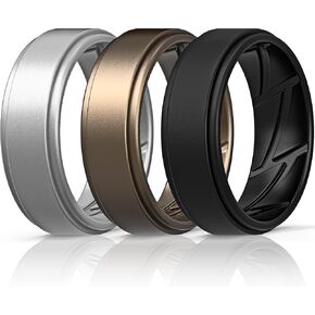 ThunderFit Silicone Wedding Rings for Men Breathable Airflow Inner Grooves, Step Edge Sleek Design Rubber Engagement Bands 8mm Wide 2mm Thick, Variety Multipack 4-7