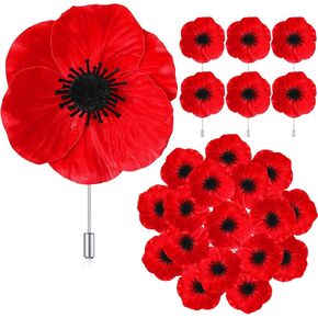 24 Pcs Remembrance Red Poppy Artificial Flower Pin with PU Realistic Look Fake Poppy Flower Head Brooch Lest We Forget Poppy Broach Gift for Women Men Hero Veteran Memorial Poppy Day Wedding