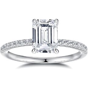 Solitaire Engagement Rings 1ct Moissanite Ring for Women, 8 * 6MM Main Stone Emerald Cut, D Color VVS1 Simulated Diamond Wedding Promise Proposal Ring for Wife birthday gift, All Size