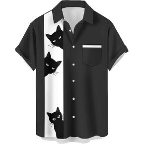 Bowling Shirt for Men Retro Funny Short Sleeve Button Down Shirt Summer Hawaiian Party Camp Shirt