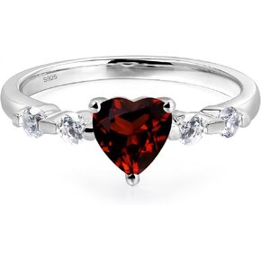 LUO S925 Sterling Silver Heart Shaped 6 MM Gemstone Ring Promise Ring Engagement Ring for Women