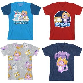Lanky Box Rainbow Character Art Boy's 4-Pack Crew Neck Short Sleeve T-Shirt Set