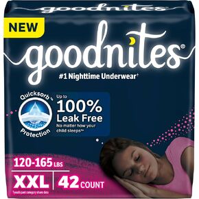 الملابس الداخلية الليلية للبنات Goodnites ، الحجم XXL (120-165 رطلاً) ، 54 CT ، قد تختلف التغليف باختلاف