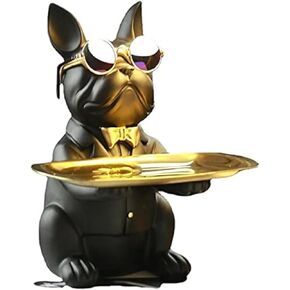 suruim French Bulldog Gifts Key Holder Candy Dish Tray Home Decor Resin Butler Statue Key Bowl Entryway Table Frenchie Dog Sculpture Dining Table Decor Office Small Object Tray (Black)