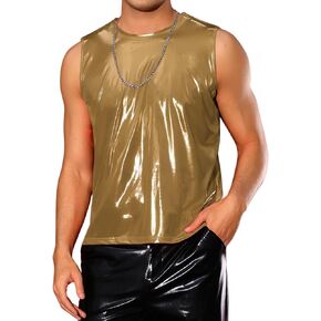 Lars Amadeus Metallic Tank Tops for Men's Holographic Sleeveless T-Shirt Disco Party Shiny Vest