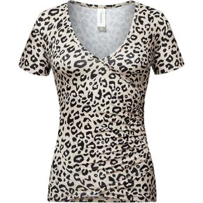 Beauhuty Women's Top Deep V Neck Neck Slim Thirt Frable Wrap Ruched Short Sleeve Tee