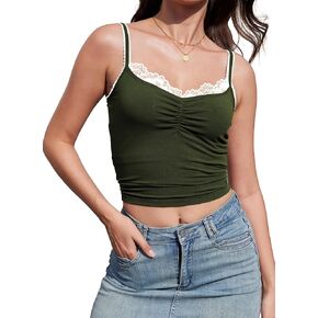 Taipove Pima Cotton Crop Lace Tops for Women Spaghetti Strap Tank Tank Please Out Out Babydoll Cami Slim Fit