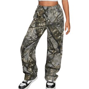 GORGLITTER Girl's Camo Long Denim Pants Casual Wide Leg Jeans Pants Streetwear