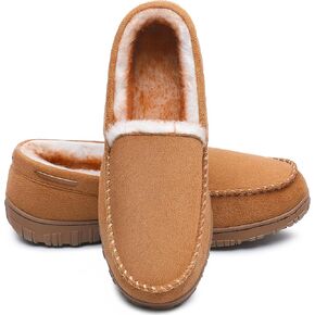 MIXIN Men's Moccasin Slippers Warm Fuzzy House Shoes with Memory Foam & Non-Slip Sole, Indoor/Outdoor Winter Comfort for Men