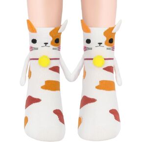 FreeNFond Women's Cat Socks Magnetic Holding Hands Animal Socks for Kids Teen Girls, Fun Magnetic Gifts for Cat Lovers Birthday