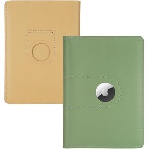 2 Pack Full Grain Leather AirTag Passport Holder Wallet Cover for Women and Men Travel, Passport Holder with AirTag Slot Passport Wallet, Travel Essentials Genuine Leather Passport Cover