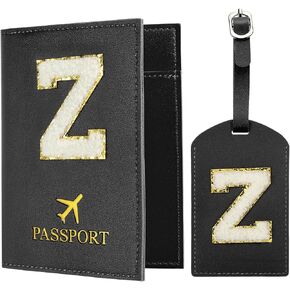 PATIKIL Passport Holder for Travel, Initial Passport Cover and Luggage Tag Set with Alphabet Chenille Letter Patch Travel Wallet Bag Suitcase Identifier for Women Family Travel Purple M