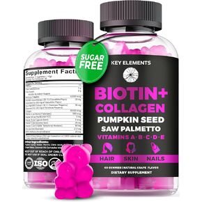 بشرة الشعر والأظافر 10000mcg Gummies & Collagen Gummies - الفيتامينات البيوتين لزيت بذور اليقطين نمو الشعر ، مستخلص بالميتو والفيتامين