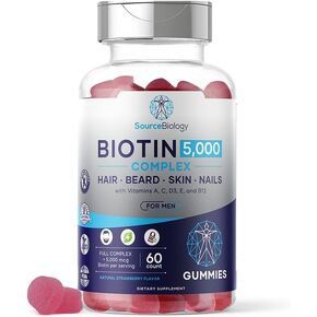 Biotin 5000 Mcg Complex - Hair, Beard, Skin, Nails Formula for Men - High Potency Vegan Friendly Gummies - with Vitamins A, C, D3, and B12