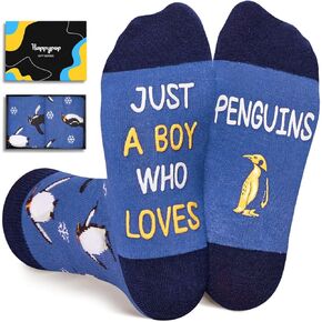 HAPPYPOP Penguin Gifts for Boys Kids - Funny Crazy Ocean Socks 7-9 Years, Penguin Animal Socks