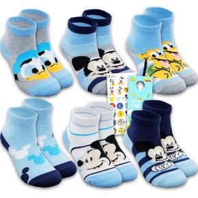 Disney Mickey Mouse Socks for Toddlers Set - Mickey 6 Pairs of No Show Socks Shoe Size 2t-4t, Plus Stickers, More | Disney Apparel for Girls, Boys